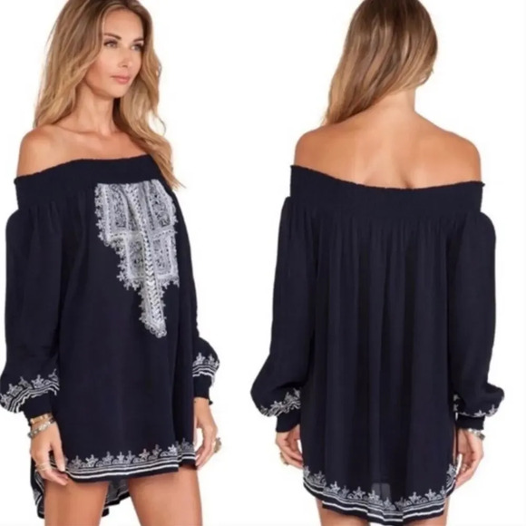 Tularosa Revolve Jacqueline Navy Embroidered Off Shoulder Tunic Mini Dress XS - Picture 13 of 13